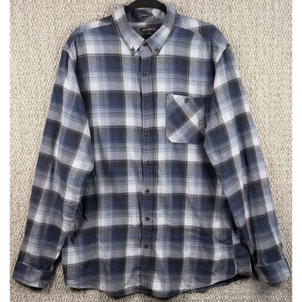 Eddie Bauer Flannel Shirt Men TXL Tall Plaid Grunge Workwear Button Up